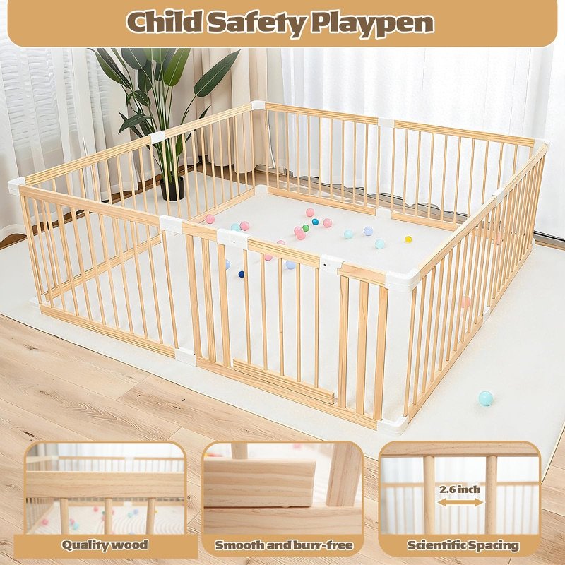 Smooth sanded wood surface of the playpen frame