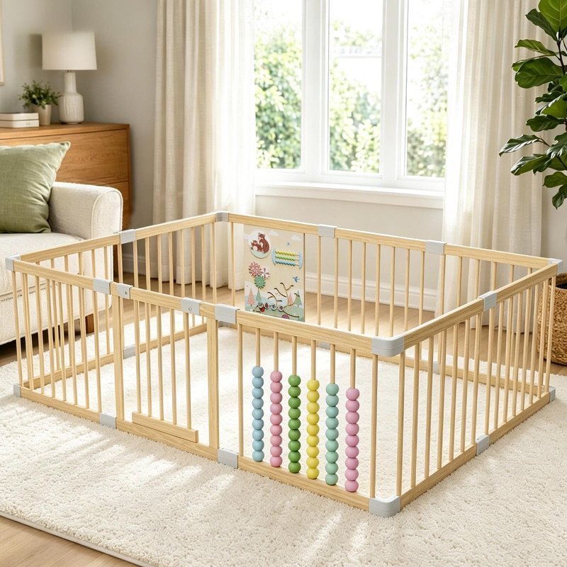 The playpen at home in a living room